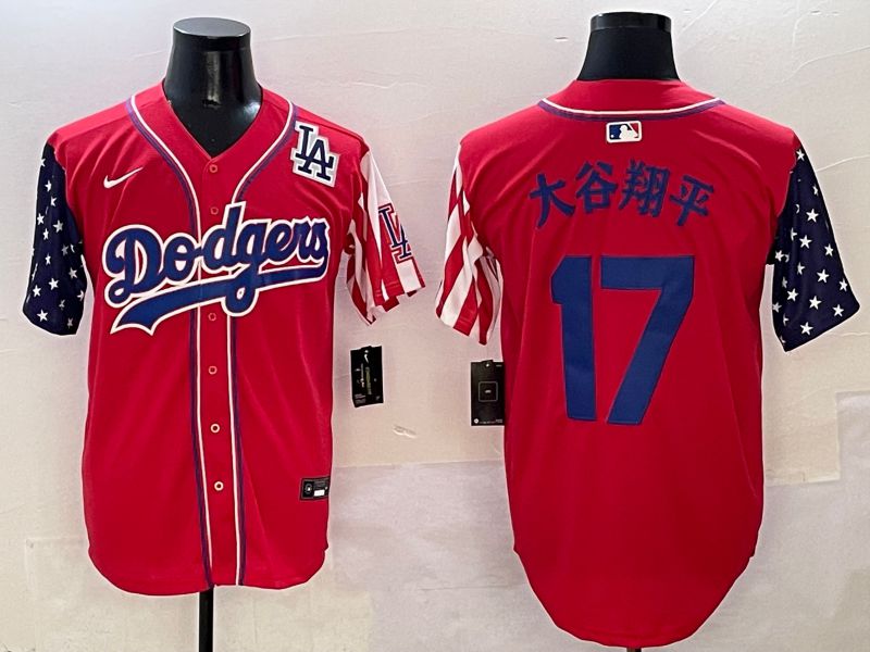 Men Los Angeles Dodgers #17 Ohtani Red a generation of national flags Joint name 2025 Nike MLB Jersey style 11->los angeles dodgers->MLB Jersey
